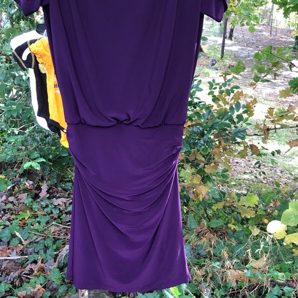Lauren Ralph Lauren Fitted Fully Lined Ruched Gather Drop Waist Purple Dress 2 - Picture 5 of 16